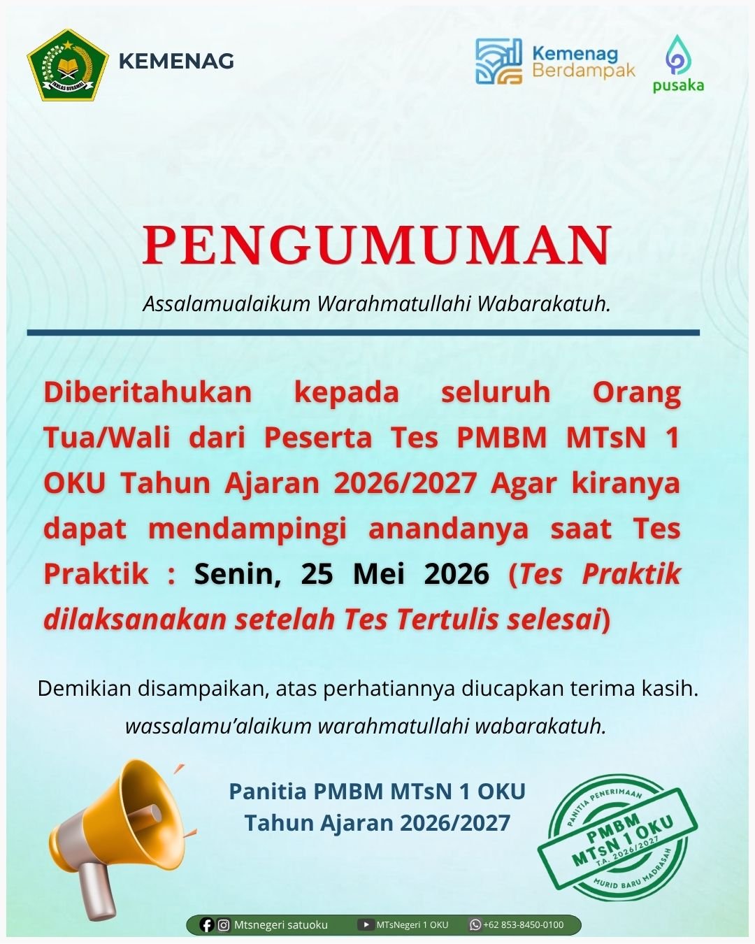 Pengumuman Tes Praktik PMBM